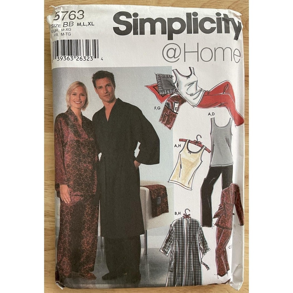 Simplicity 5763 Misses Mens Robe Pants Tank Top Slippers Sewing Pattern M-L-XL